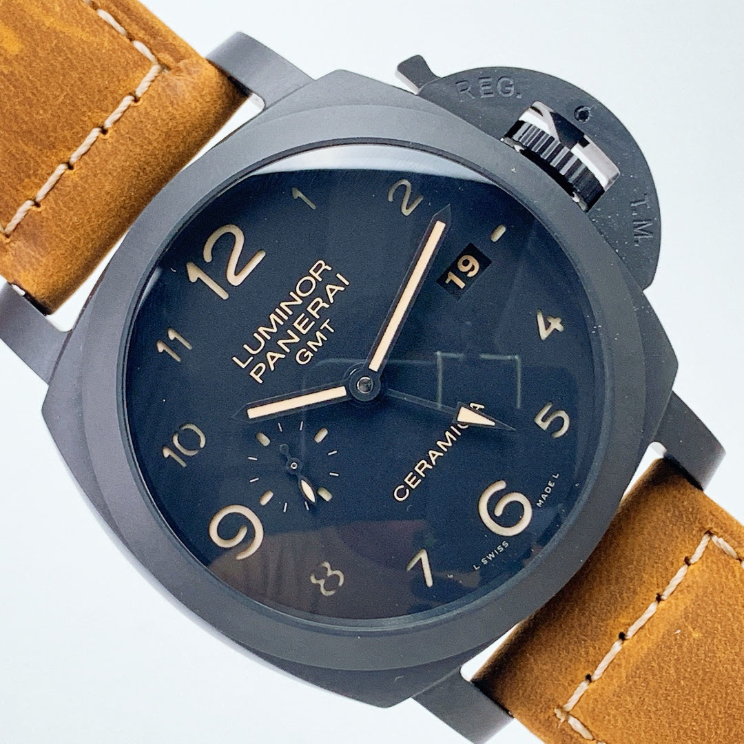 Luminor 1950 3 Days GMT Automatic Ceramica with Black Dial and Brown Strap (44mm)