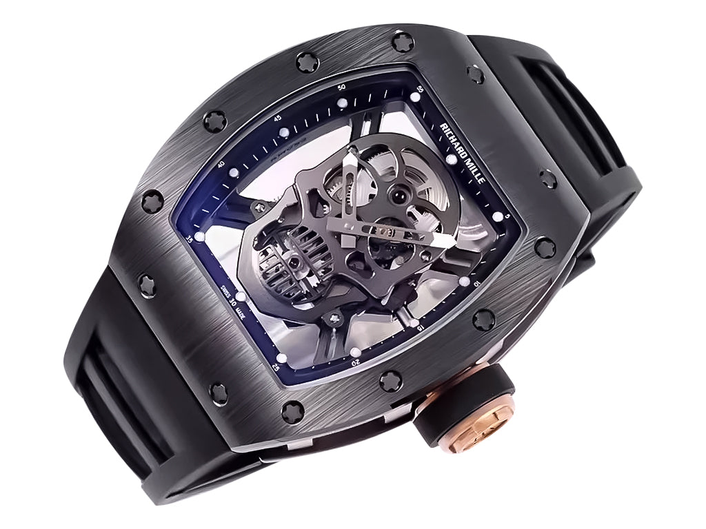 RM 52-01 Skull Black Dial Black / Rose Gold Bezel Black Rubber Strap Tourbillon (50mm)