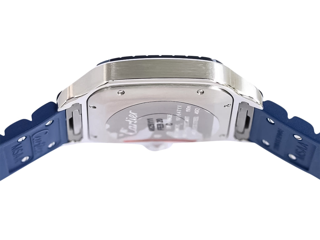 Santos Large Stainless Steel with White Dial and Blue Bezel (Rubber Strap) (40mm)
