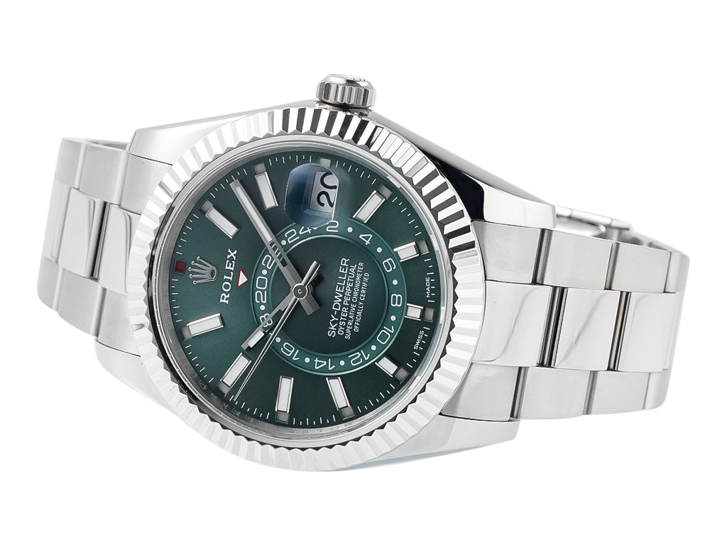 Sky-Dweller Stainless Steel on Oyster with Green Dial and Fluted Bezel