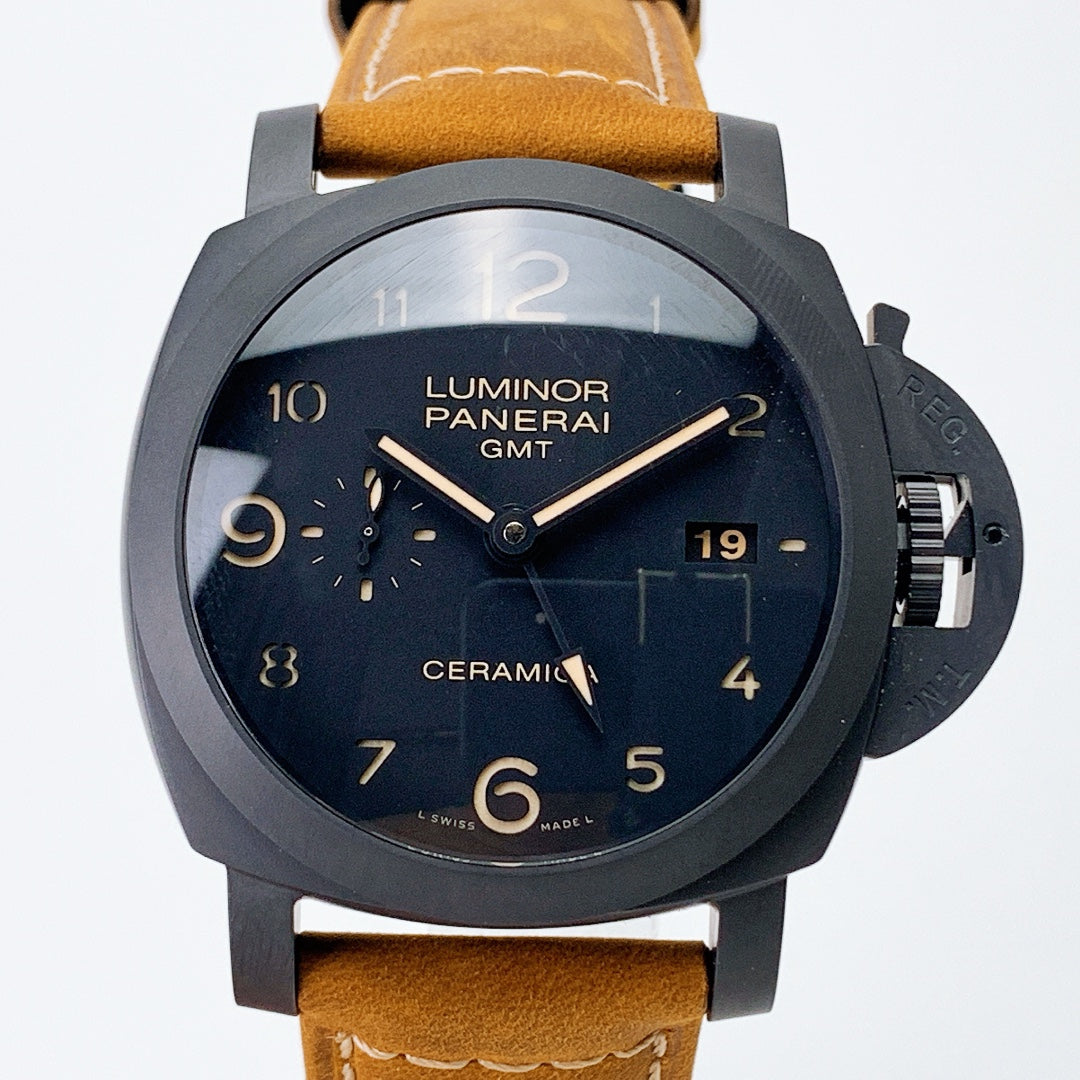 Luminor 1950 3 Days GMT Automatic Ceramica with Black Dial and Brown Strap (44mm)