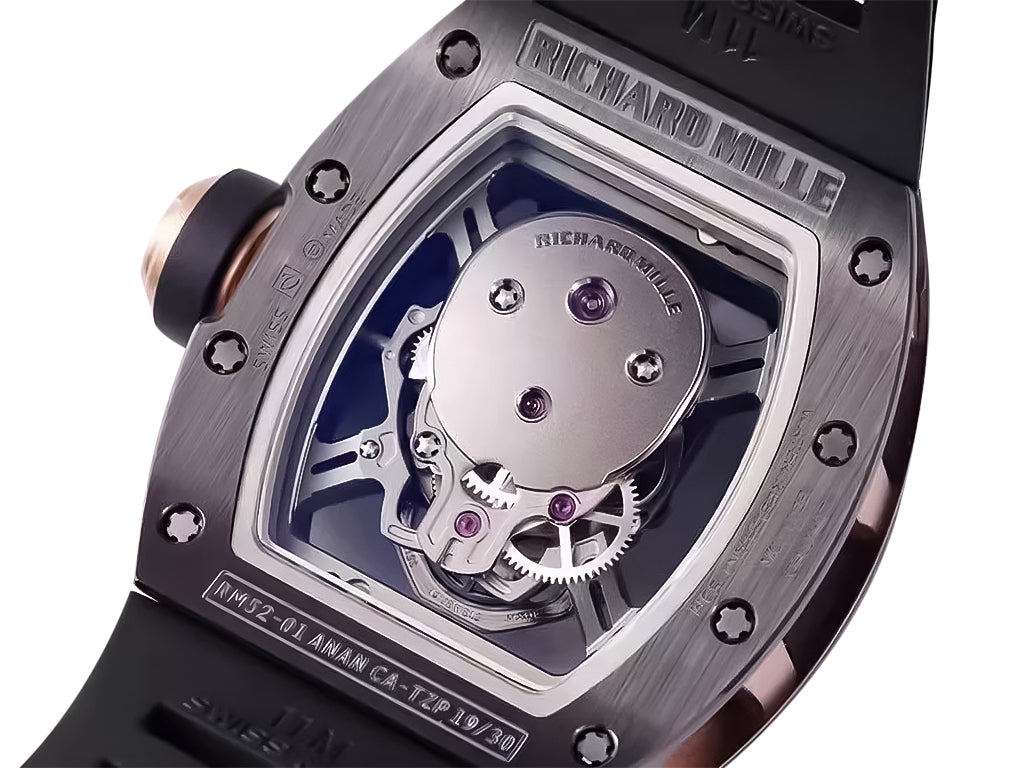 RM 52-01 Skull Black Dial Black / Rose Gold Bezel Black Rubber Strap Tourbillon (50mm)