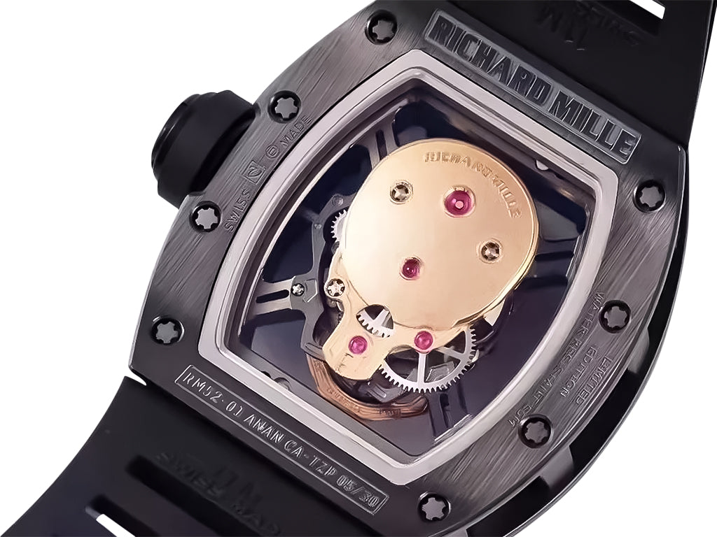 RM 52-01 Skull Black Dial Black Bezel Black Rubber Strap Tourbillon (50mm)