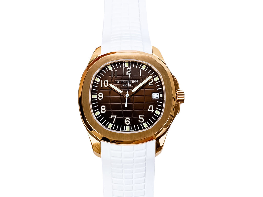 Aquanaut Rose Gold with Chocolate Dial and White Strap (40mm)
