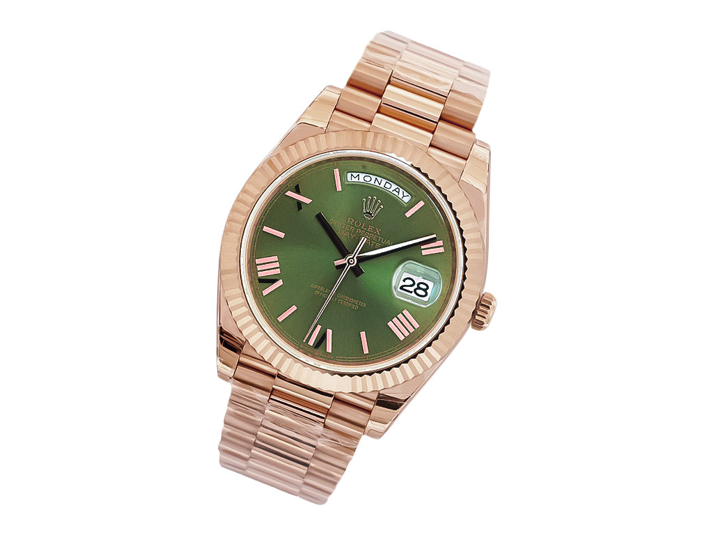 Day-Date 40 Rose Gold 'President' with Olive Dial (Roman Numerals) and Fluted Bezel