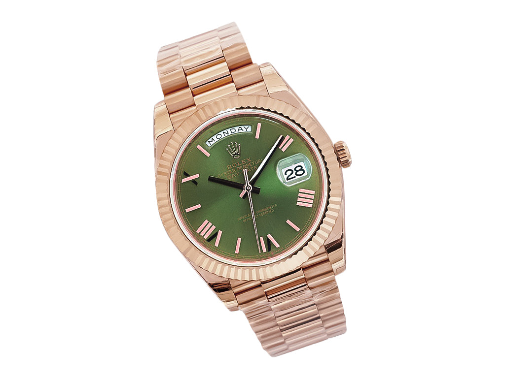Day-Date 40 Rose Gold 'President' with Olive Dial (Roman Numerals) and Fluted Bezel