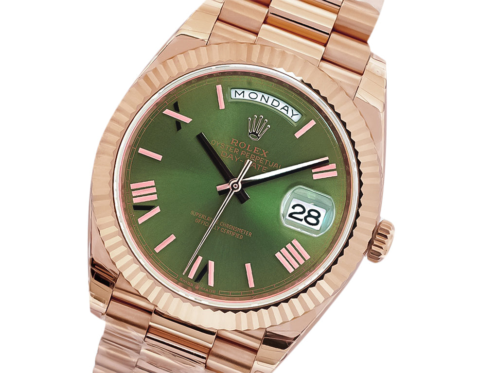 Day-Date 40 Rose Gold 'President' with Olive Dial (Roman Numerals) and Fluted Bezel