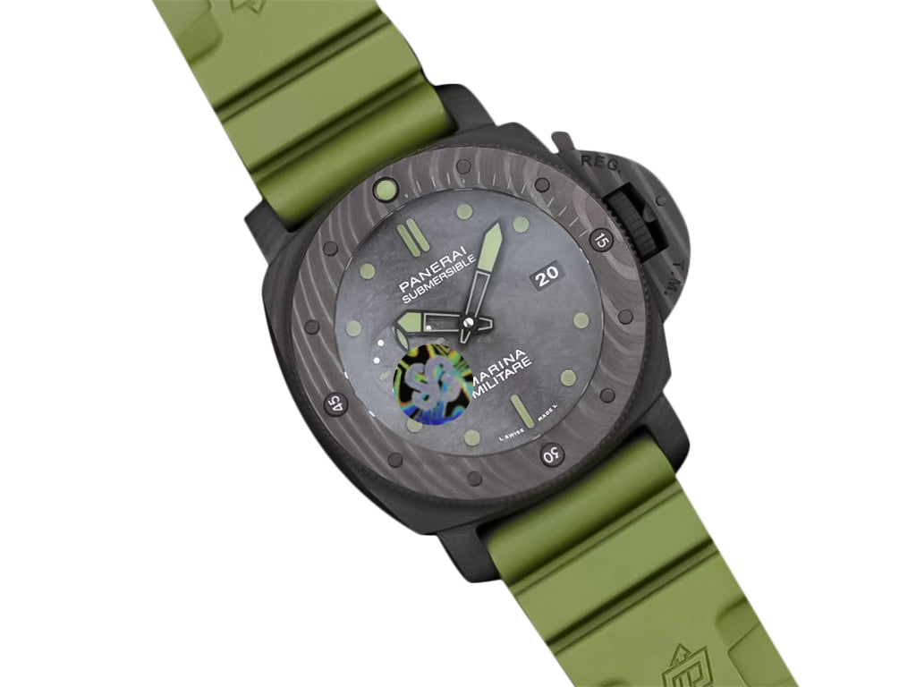 Luminor Submersible 47 Marina Militare Carbotech 'Comsubin' Forged Carbon Case and Bezel, Carbon Dial and OD Green Strap (47mm)