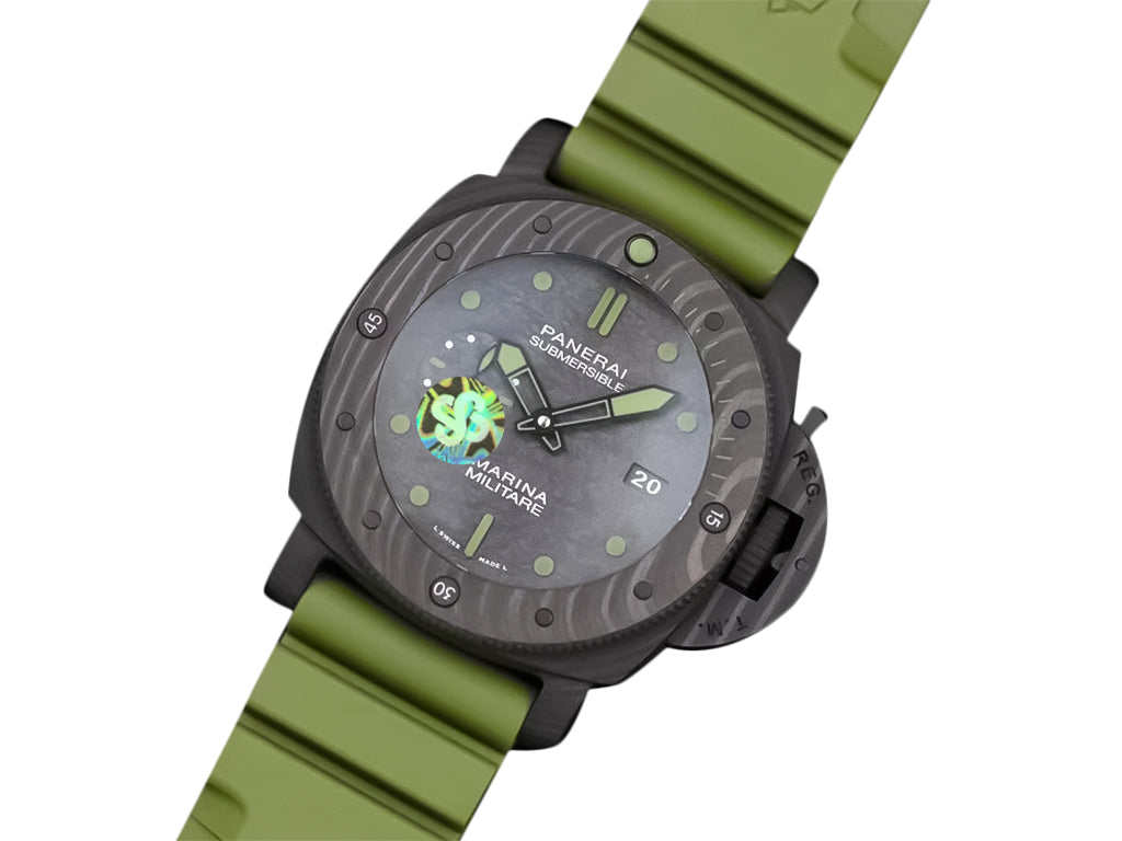 Luminor Submersible 47 Marina Militare Carbotech 'Comsubin' Forged Carbon Case and Bezel, Carbon Dial and OD Green Strap (47mm)