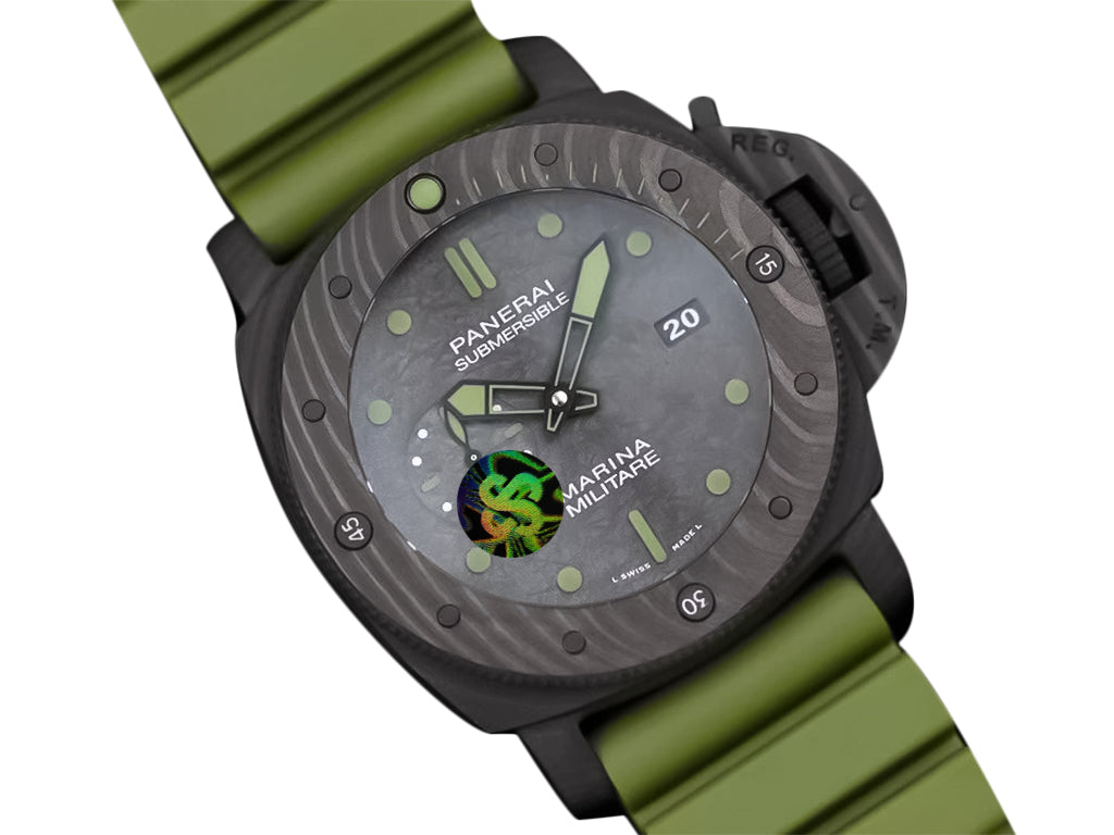 Luminor Submersible 47 Marina Militare Carbotech 'Comsubin' Forged Carbon Case and Bezel, Carbon Dial and OD Green Strap (47mm)