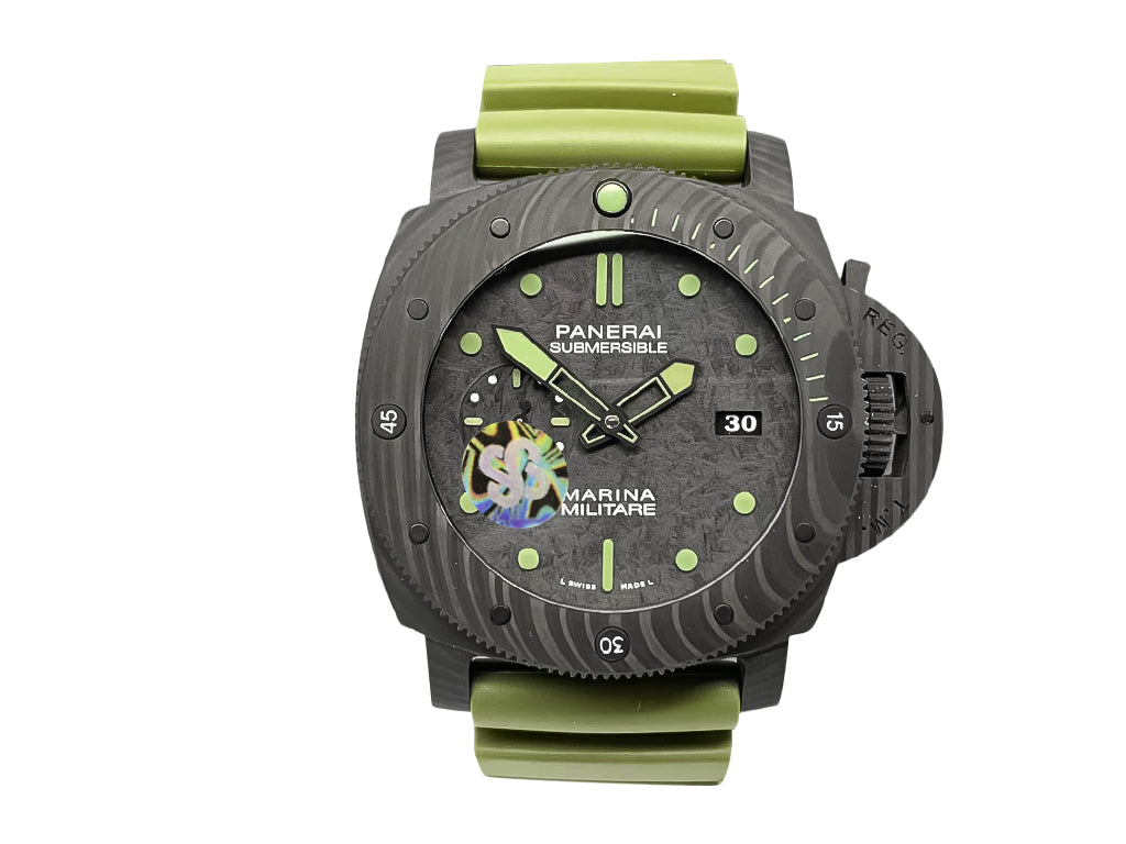 Luminor Submersible 47 Marina Militare Carbotech 'Comsubin' Forged Carbon Case and Bezel, Carbon Dial and OD Green Strap (47mm)