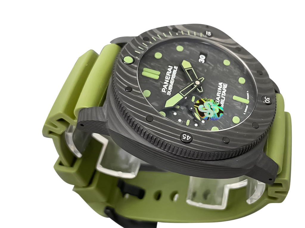 Luminor Submersible 47 Marina Militare Carbotech 'Comsubin' Forged Carbon Case and Bezel, Carbon Dial and OD Green Strap (47mm)