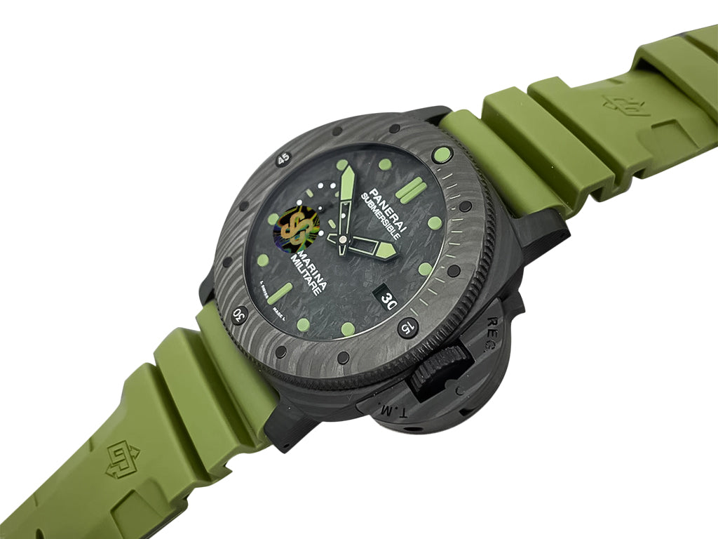 Luminor Submersible 47 Marina Militare Carbotech 'Comsubin' Forged Carbon Case and Bezel, Carbon Dial and OD Green Strap (47mm)