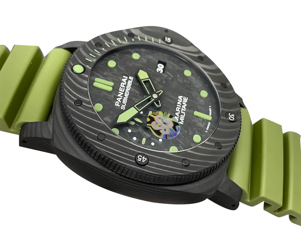 Luminor Submersible 47 Marina Militare Carbotech 'Comsubin' Forged Carbon Case and Bezel, Carbon Dial and OD Green Strap (47mm)