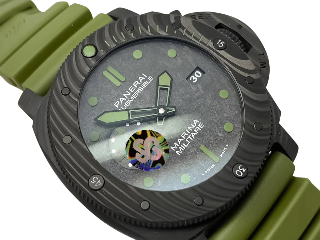 Luminor Submersible 47 Marina Militare Carbotech 'Comsubin' Forged Carbon Case and Bezel, Carbon Dial and OD Green Strap (47mm)