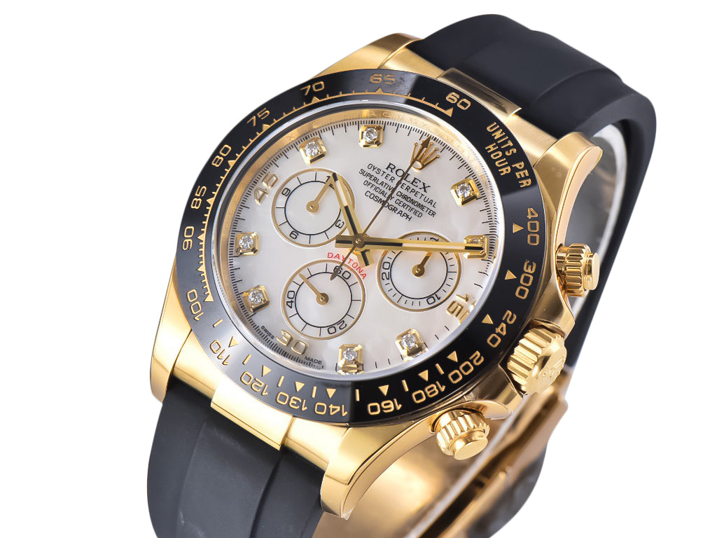 Cosmograph Daytona Yellow Gold Oysterflex White Mother of Pearl Dial