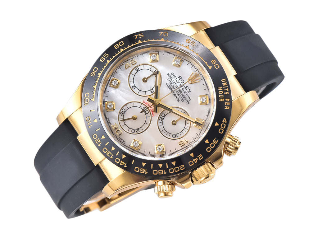 Cosmograph Daytona Yellow Gold Oysterflex White Mother of Pearl Dial