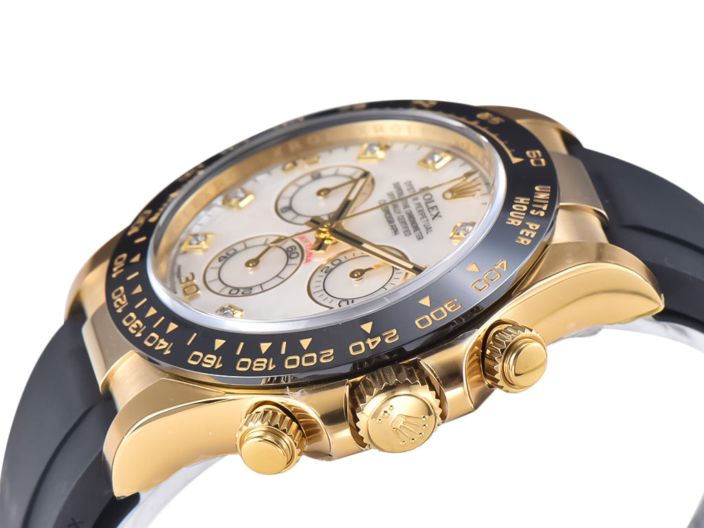 Cosmograph Daytona Yellow Gold Oysterflex White Mother of Pearl Dial