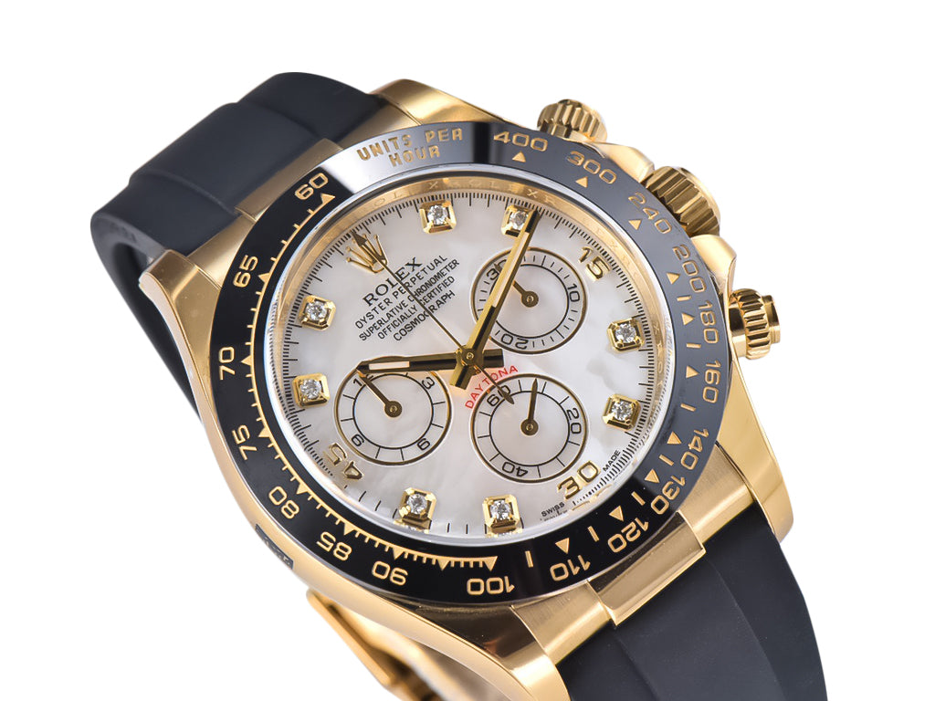 Cosmograph Daytona Yellow Gold Oysterflex White Mother of Pearl Dial