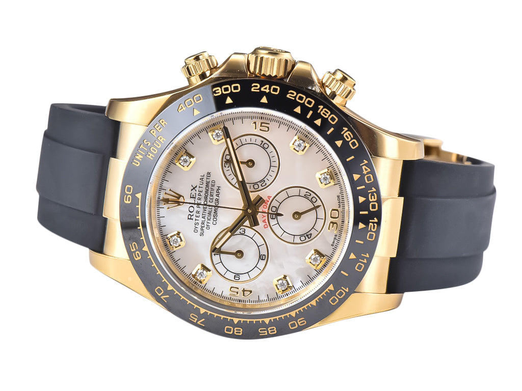 Cosmograph Daytona Yellow Gold Oysterflex White Mother of Pearl Dial