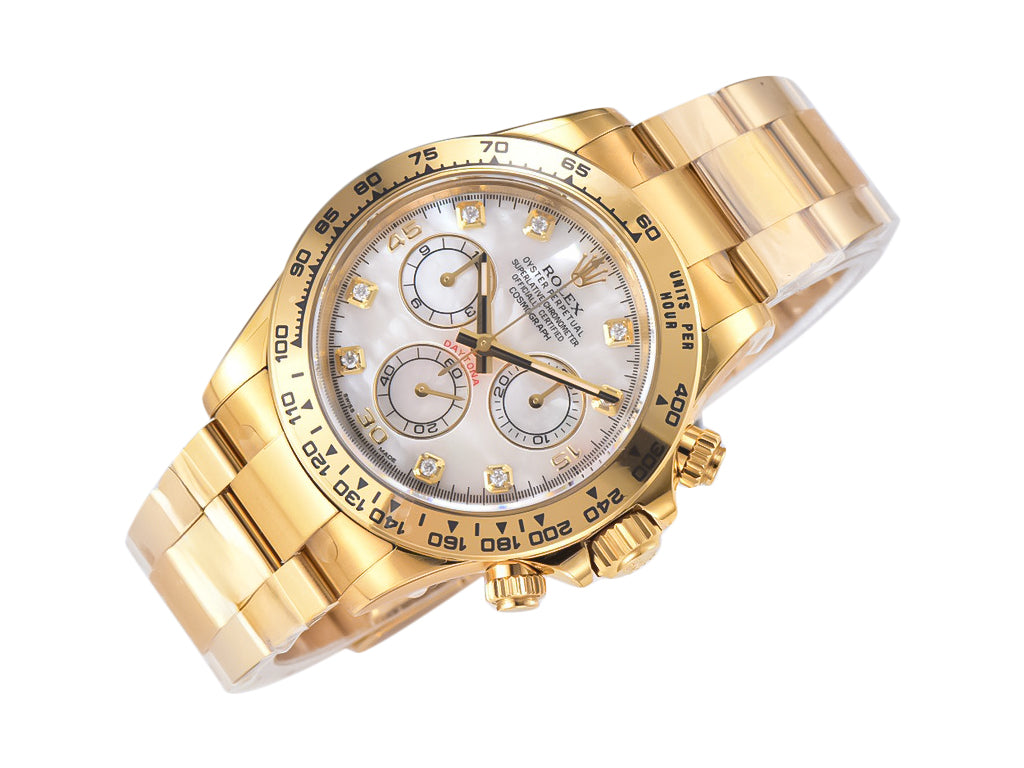 Cosmograph Daytona Yellow Gold Oysterflex with White Mother of Pearl Dial