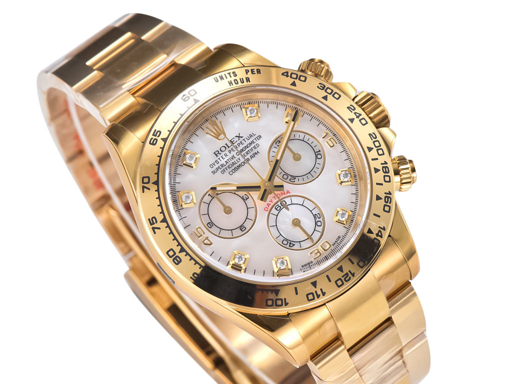 Cosmograph Daytona Yellow Gold Oysterflex with White Mother of Pearl Dial