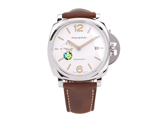 Luminor Due 42 Automatic Stainless Steel Case with White Dial and Brown Strap (42mm)