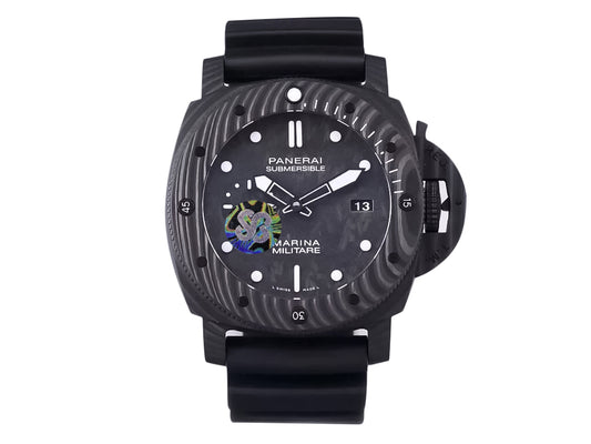 Luminor Submersible 47 Marina Militare 'Carbotech' Forged Carbon Case and Bezel, Carbon Dial and Black Strap (47mm)