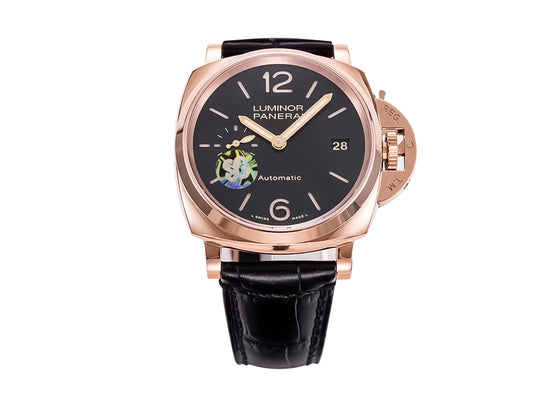 Luminor Due 38 Automatic 'Oro Rosso' Red Gold Case with Black Dial and Black Strap (38mm)