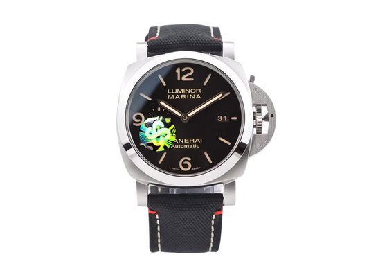 Luminor 1950 44 3 Days Automatic 'Roma' Stainless Steel Case with Black Sunburst Dial and Black Strap (44mm)