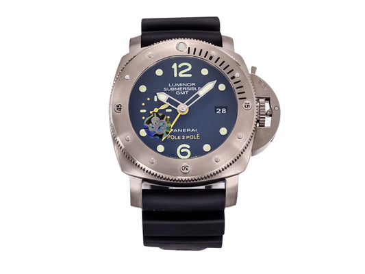 Luminor Submersible 1950 3 Days GMT Automatic Titanio 'Pole 2 Pole' Titanium Case with Blue Dial and Black Strap (47mm)