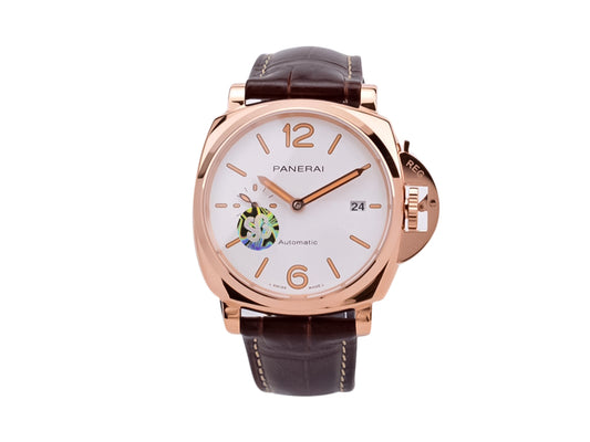 Luminor Due 42 Automatic 'Goldtech' Case with White Dial and Brown Strap (42mm)