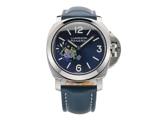 Luminor Marina Logo 3 Days 'Blu Mare Edition' Stainless Steel Bettarini-Style Case with Blue Sunburst Dial and Blue Strap (44mm)