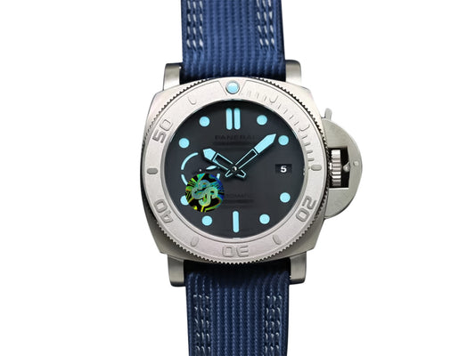 Luminor Submersible 47 'Mike Horn Edition' Titanium Case Featuring a Titanium Bezel Graduated with Raised Numerals, Black Dial and Blue Strap (47mm)