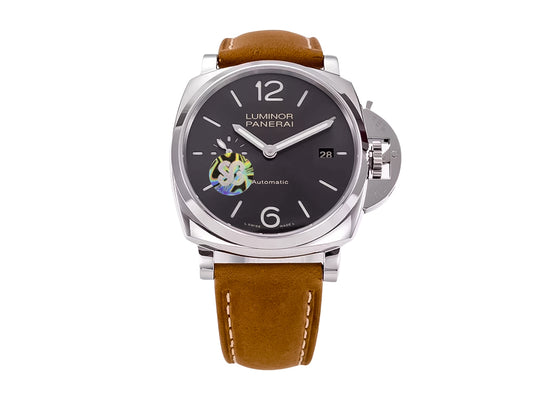 Luminor Due 42 3 Days 'Date' Stainless Steel Case with Grey Sunburst Dial and Brown Strap (38mm)