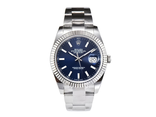 Datejust 41 Stainless Steel on Oyster with Blue Dial and Fluted Bezel