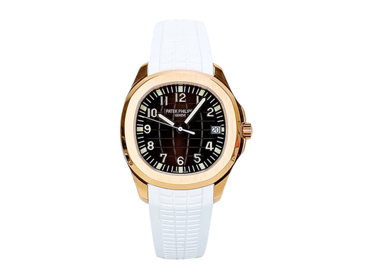 Aquanaut Rose Gold with Chocolate Dial and White Strap (40mm)