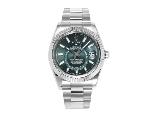 Sky-Dweller Stainless Steel on Oyster with Green Dial and Fluted Bezel