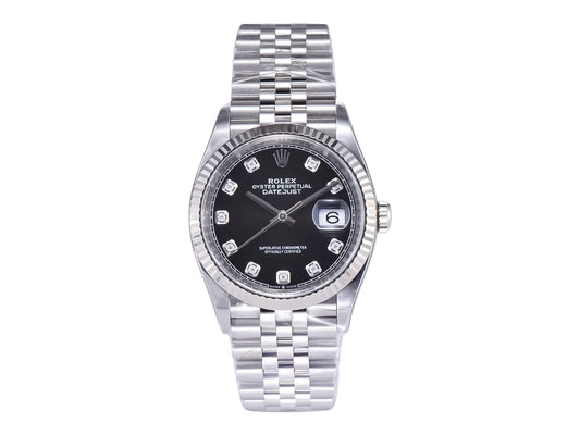 Datejust 36 Stainless Steel on Jubilee with Diamond Black Dial and Fluted Bezel