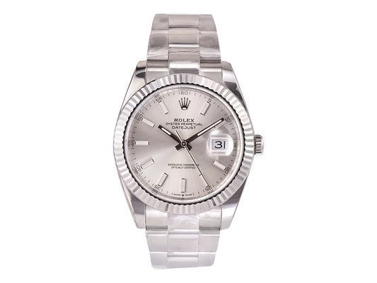 Datejust 41 Stainless Steel on Oyster with Silver Dial and Fluted Bezel