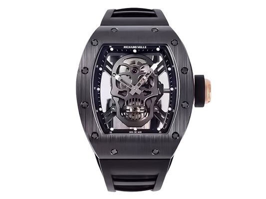 RM 52-01 Skull Black Dial Black / Rose Gold Bezel Black Rubber Strap Tourbillon (50mm)