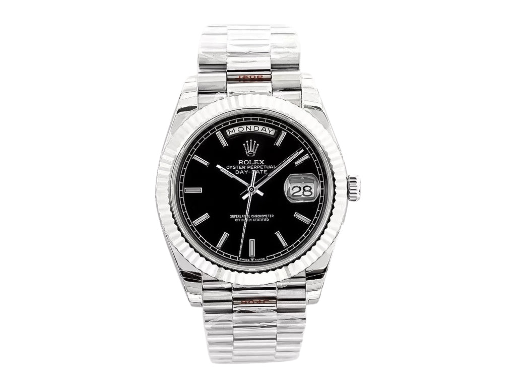 Day-Date 40 White Gold 'President' with Black Dial and Fluted Bezel