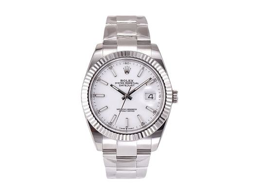 Datejust 41 Stainless Steel on Oyster with White Dial and Fluted Bezel