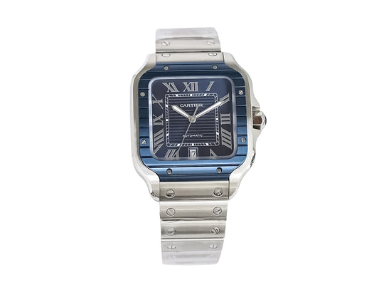 Santos Large Stainless Steel with Blue Dial and Blue Bezel (40mm)