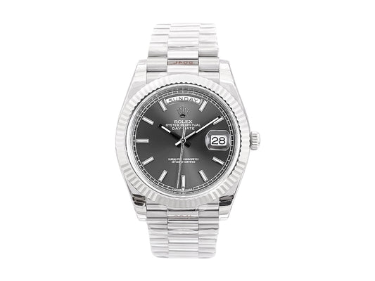 Day-Date 40 White Gold 'President' with Grey Dial and Fluted Bezel