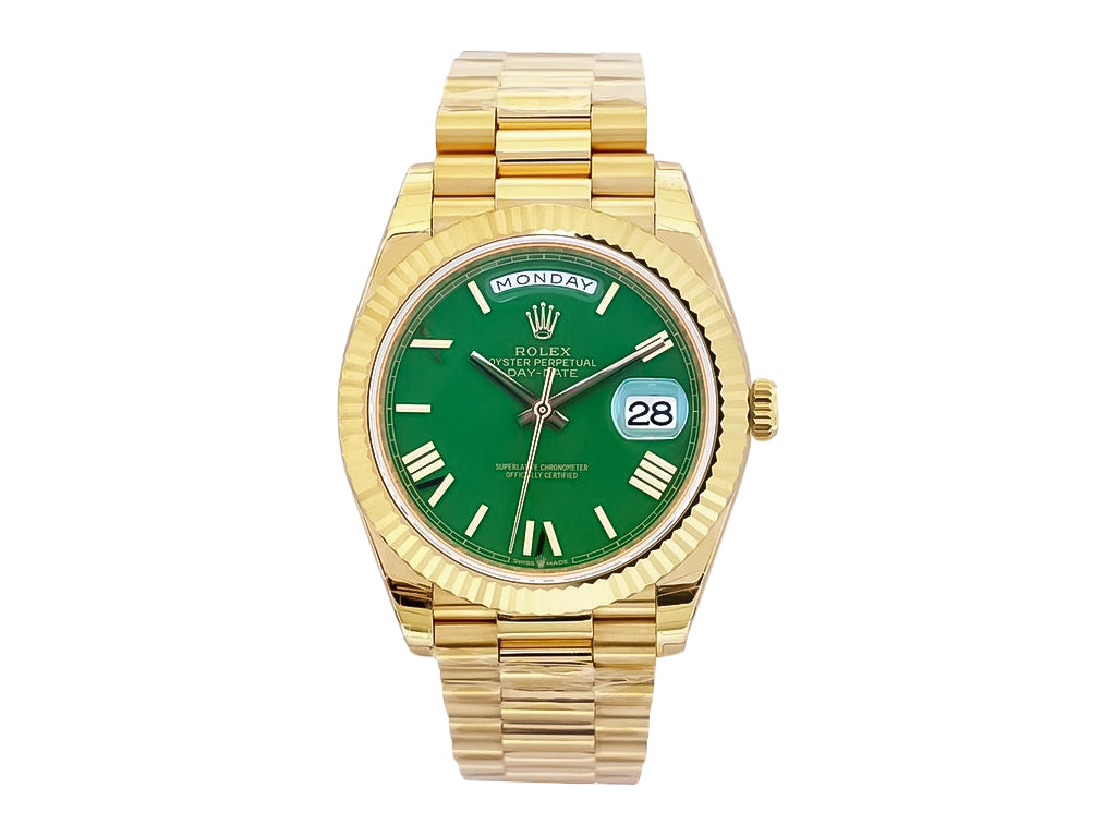 Day-Date 40 Yellow Gold 'President' with Green Dial (Roman Numerals) and Fluted Bezel