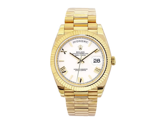 Day-Date 40 Yellow Gold 'President' with White Dial (Roman Numerals) and Fluted Bezel