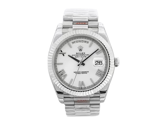 Day-Date 40 White Gold 'President' with White Dial (Roman Numerals) and Fluted Bezel