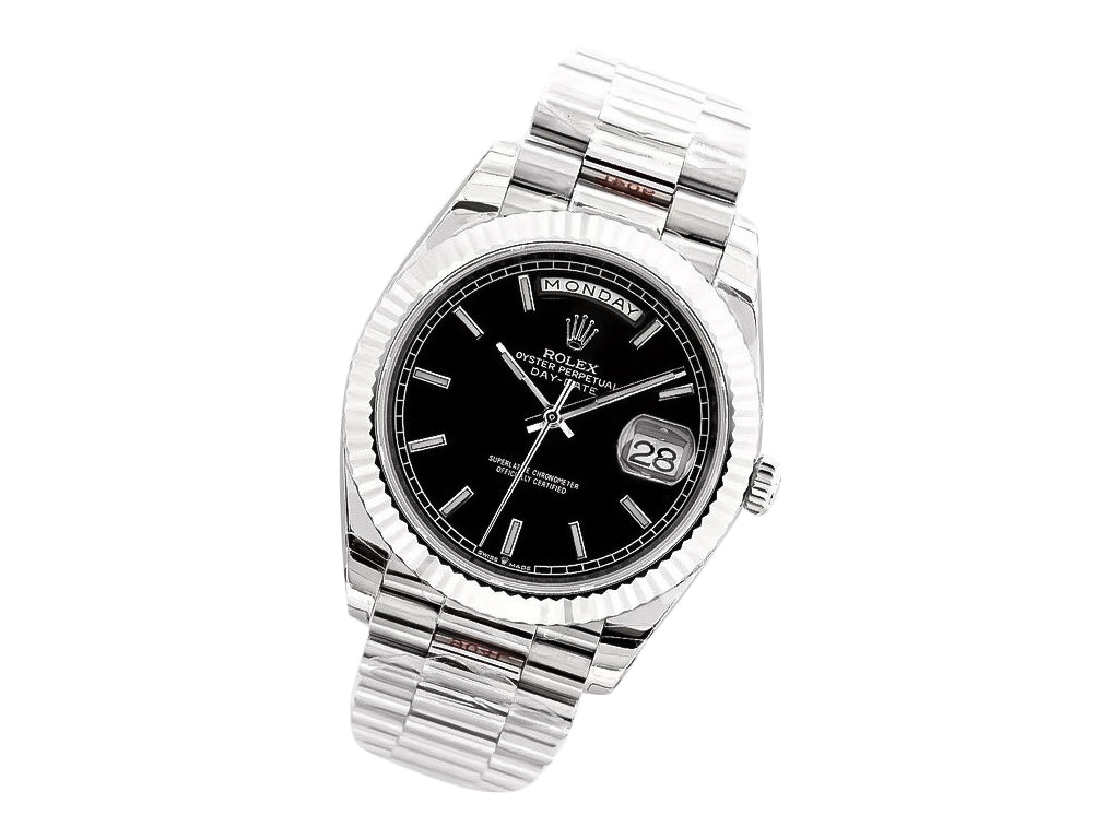 Day-Date 40 White Gold 'President' with Black Dial and Fluted Bezel