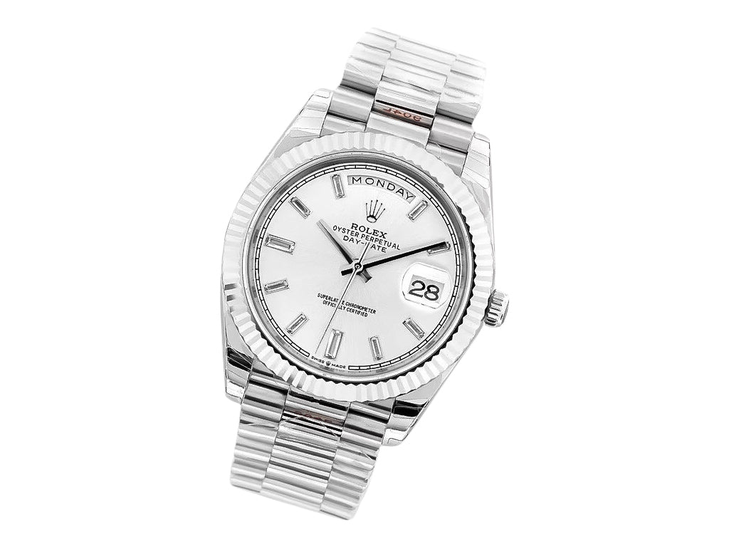 Day-Date 40 White Gold 'President' with Silver Diamond Dial and Fluted Bezel